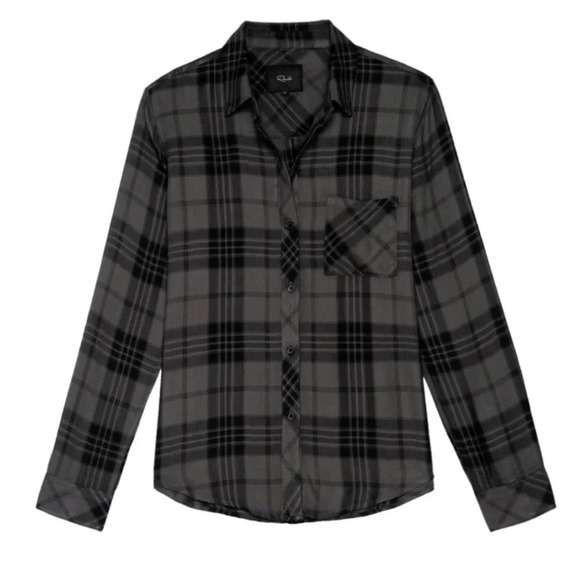 Rails Hunter Plaid Rayon Flannel Button Up in Charcoal Jet Grey Black XS - Picture 16 of 16